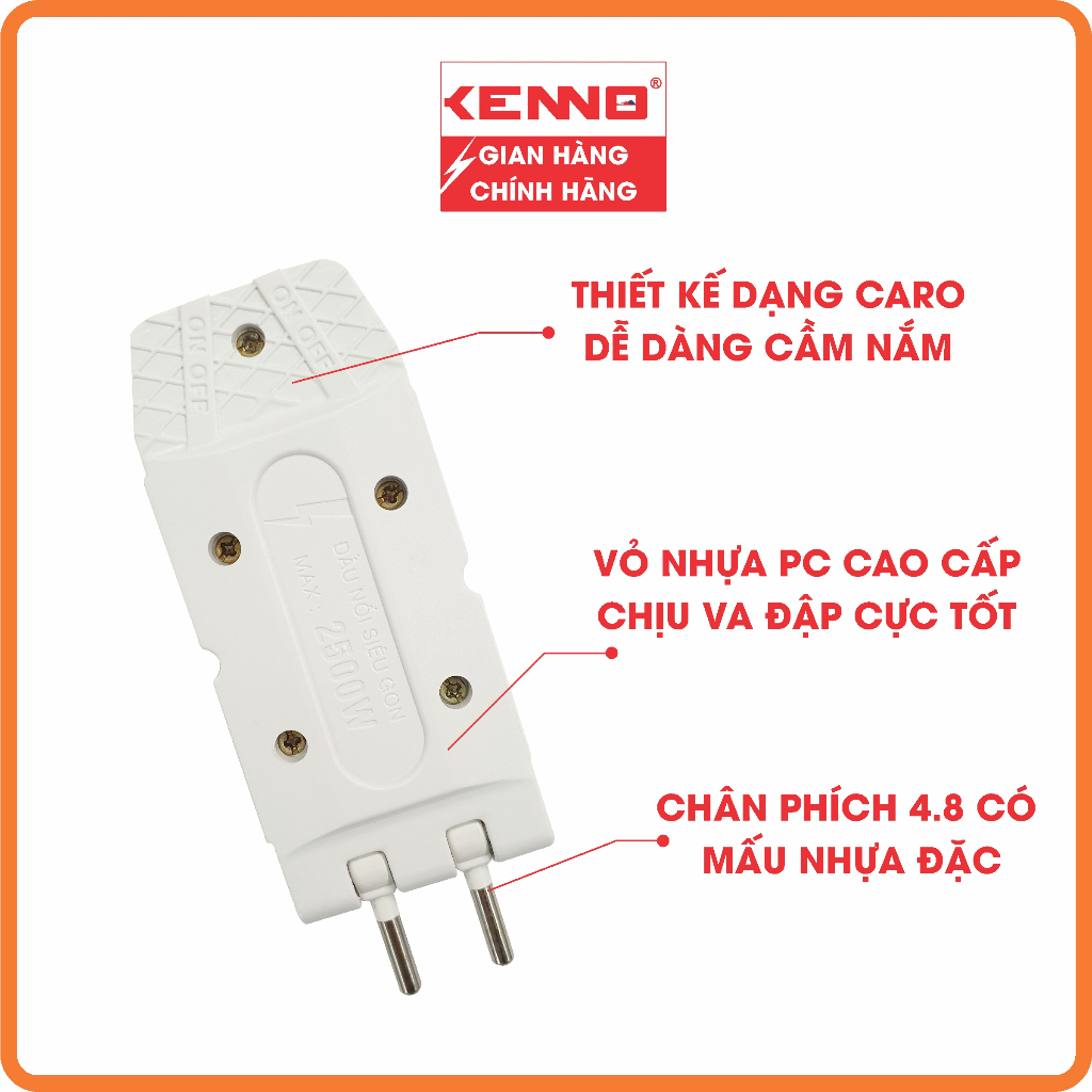 Phích cắm điện thông minh Kenno, đầu nối siêu gọn 1 ra 5 Q5 chịu tải 2500W màu trắng màu đen