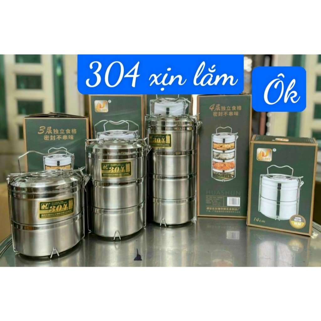 Cà men giữ nhiệt inox 304 100%, loại 2 lớp giữ nhiệt Size 4 Ngăn ...
