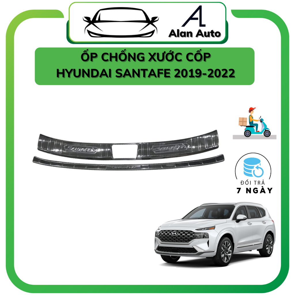 Ốp chống trầy cốp xe Hyundai Santafe 2019-2023, Mẫu Titan và Carbon ,Chống xước, bảo vệ thành cốp