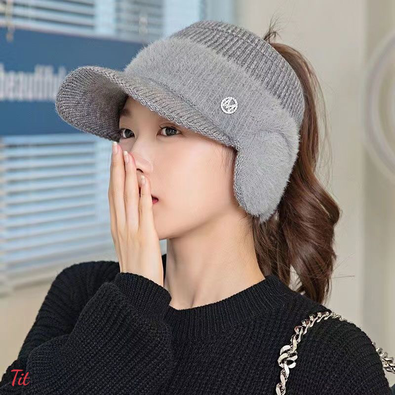 Mũ Len Hở Chóp Giữ Ấm Tai Thời Trang Thu Đông Phong Cách Hàn Quốc Cho Chị em