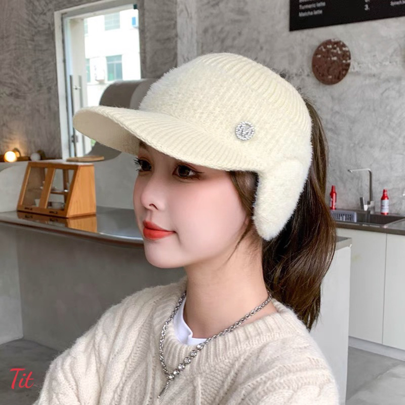 Mũ Len Hở Chóp Giữ Ấm Tai Thời Trang Thu Đông Phong Cách Hàn Quốc Cho Chị em