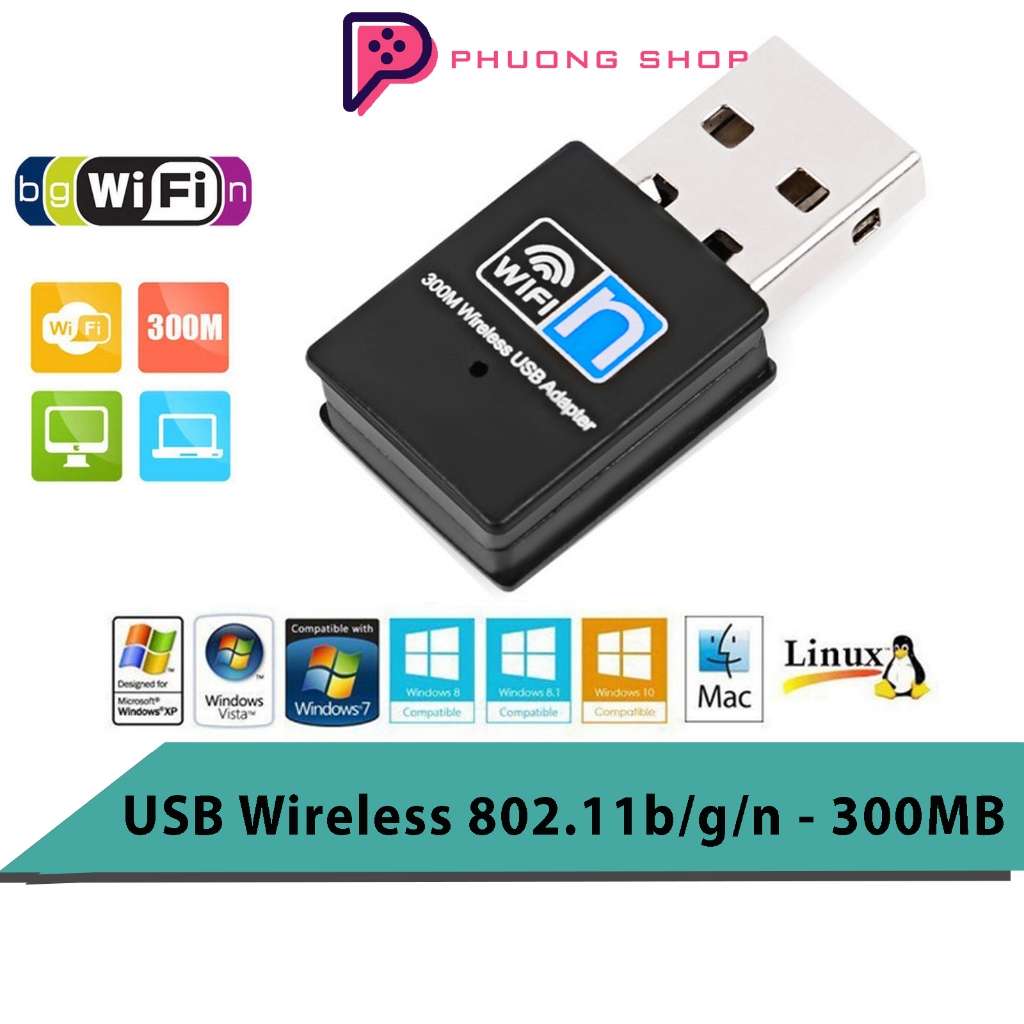 USB Thu Wifi Tốc Độ 300mbps Chuẩn 802.11 B / G / N sóng 2.4G - Chip sử ...