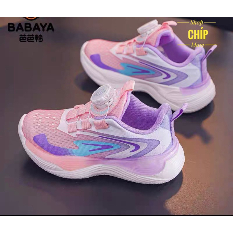 giày thể thao bé gái vải hồng tím khóa vặn tiện lợi êm chân chống trượt cá tính mẫu mới có size đại QCCC có hộp 39723