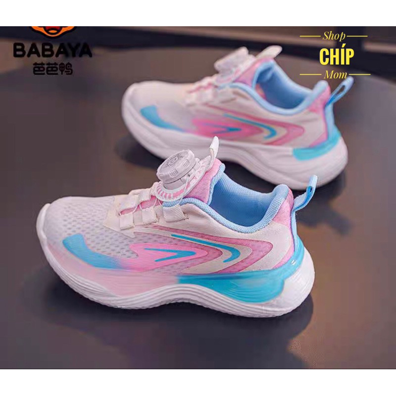 giày thể thao bé gái vải hồng tím khóa vặn tiện lợi êm chân chống trượt cá tính mẫu mới có size đại QCCC có hộp 39723