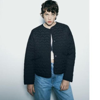 Áo Khoác Zara made in Morocco cotton Chần Bông Cổ Tròn Có Túi