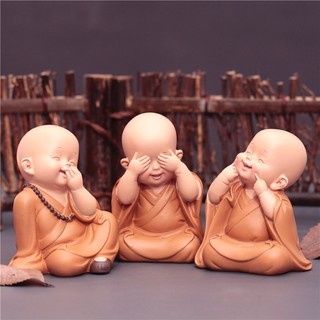 Sét 3 Tượng Chú Tiểu Yêu Đời Mini Dễ Thương Mang Lại An Nhiên Trong Cuộc Sống N