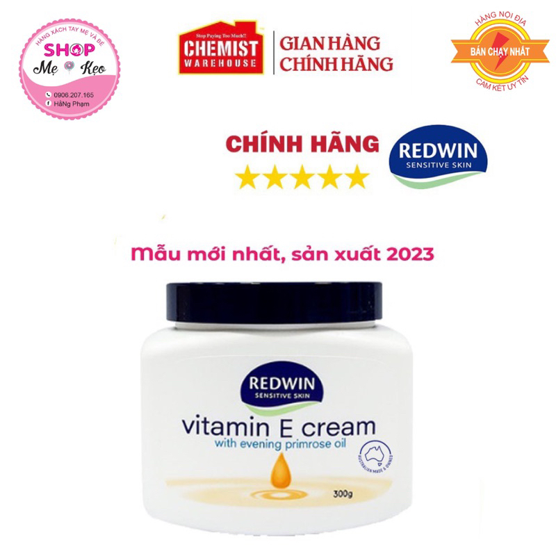 Kem dưỡng ẩm Redwin Vitamin E và hoa anh thảo, Úc (300g) giúp da mềm mịn, sáng bóng, căng mịn cho mọi lứa tuổi