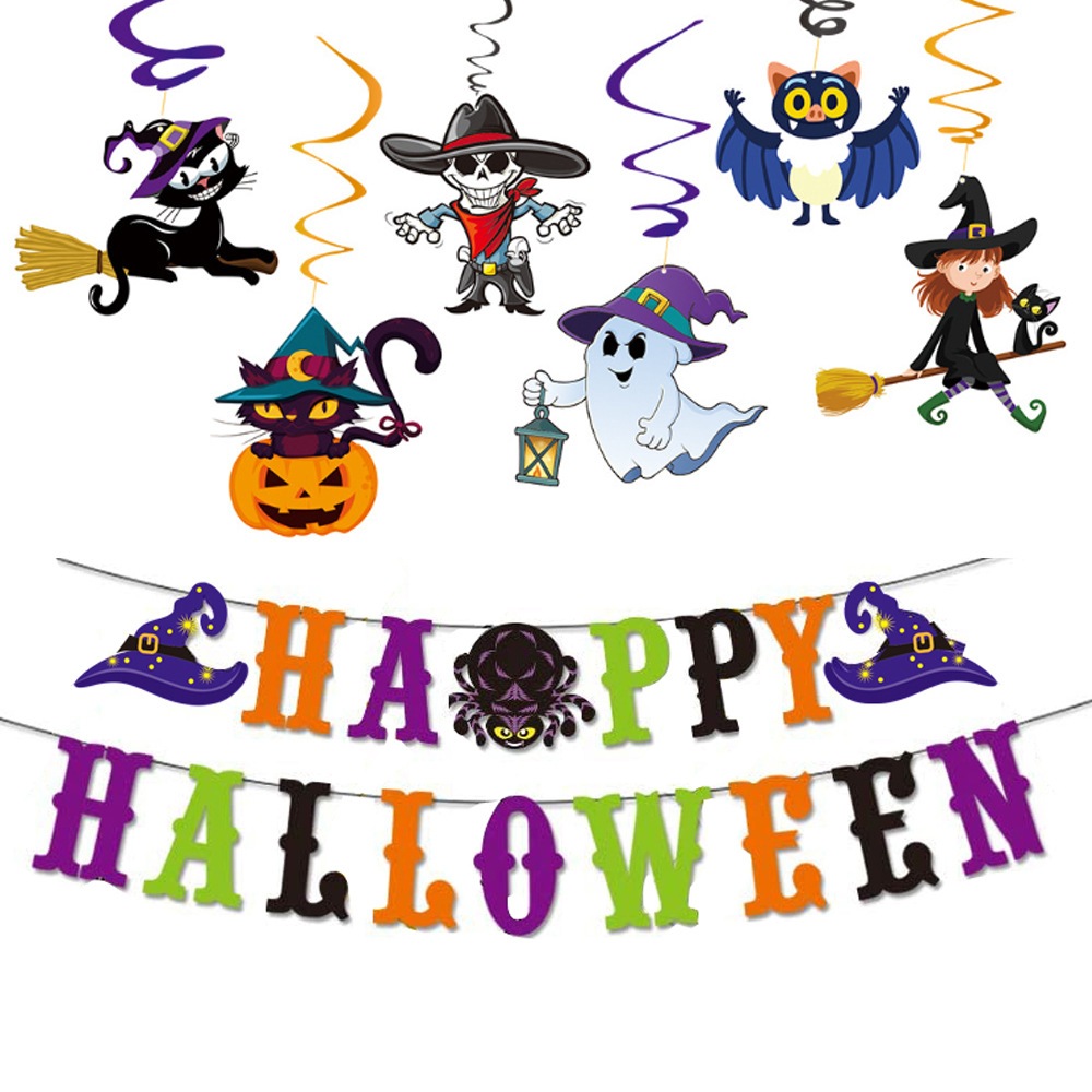 Set 6 Dây treo xoắn ốc Halloween - Chữ Happy Halloween trang trí lễ hội hóa trang