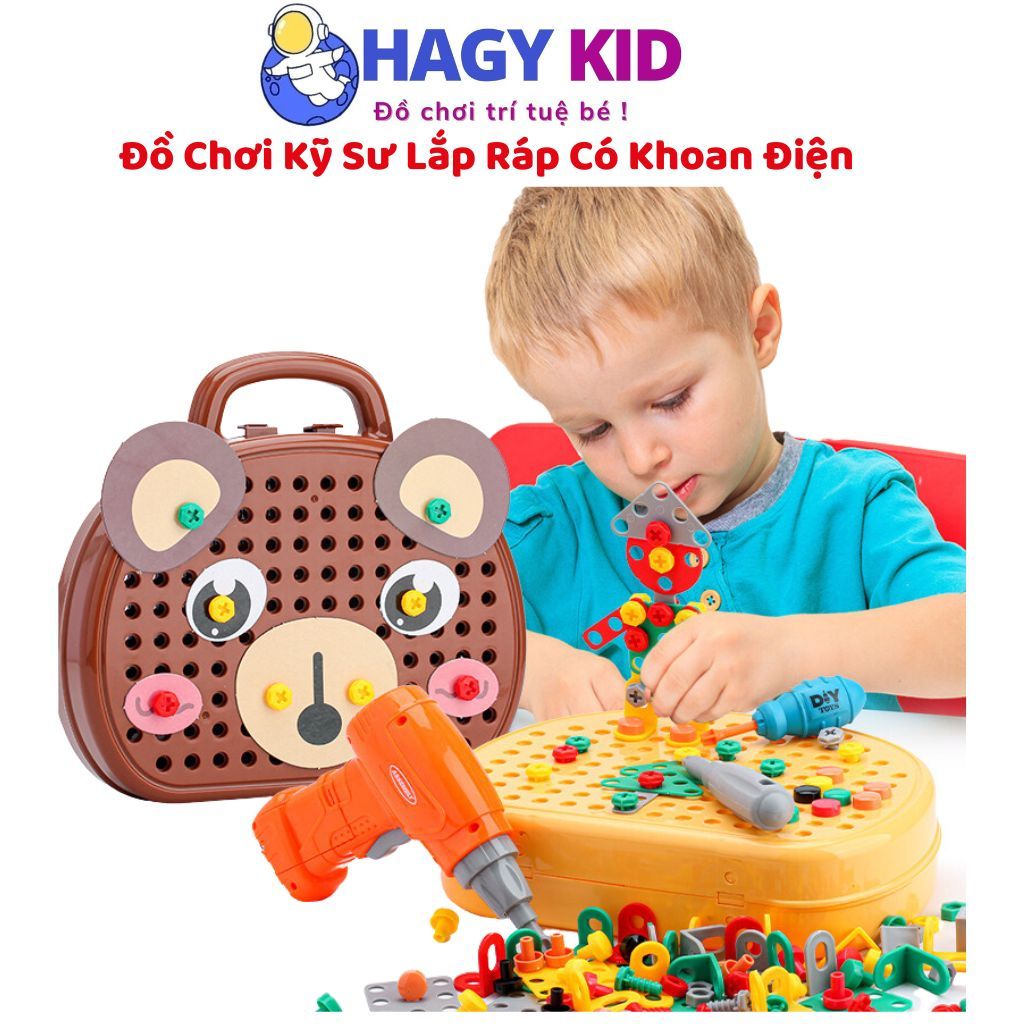 Bộ Đồ Chơi Kỹ Sư Lắp Ráp Kèm Khoan Điện, Đồ Chơi Vặn Ốc Vít  Hakykid Giúp Bé Thỏa Sức Sáng Tạo Và Phát Triển Tư Duy