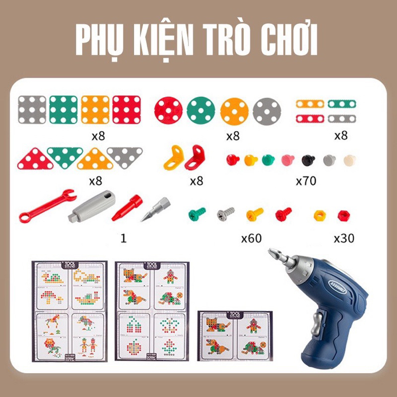 Bộ Đồ Chơi Kỹ Sư Lắp Ráp Kèm Khoan Điện, Đồ Chơi Vặn Ốc Vít  Hakykid Giúp Bé Thỏa Sức Sáng Tạo Và Phát Triển Tư Duy