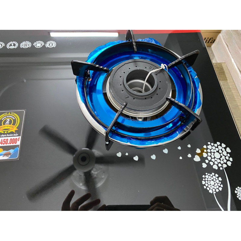 Bếp Ga đôi mặt kính TD78 Halifa- bếp ga họng to nhỏ lửa xanh kiềng chắn gió