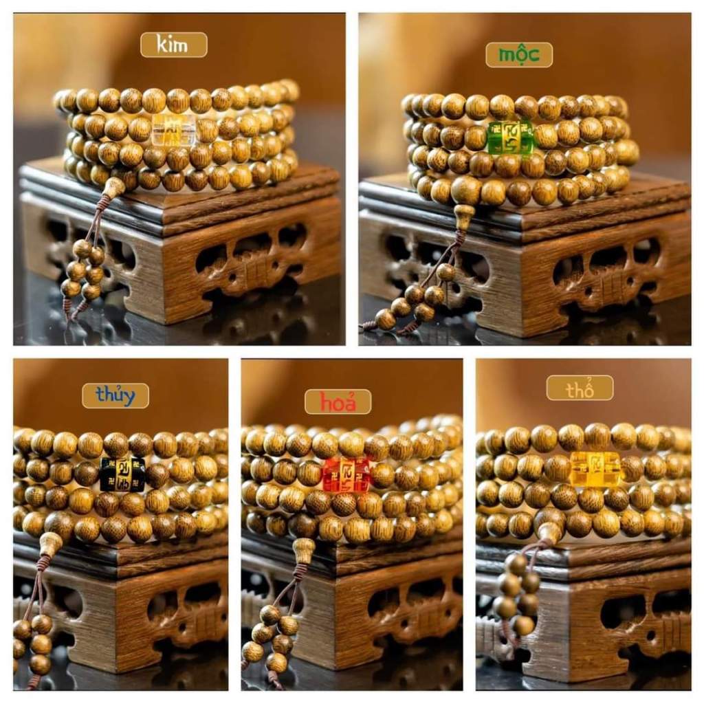 [Hàng mới về]Vòng tay bằng trầm hương tốc tự nhiên 108 hạt 6mm, charm Omani đủ màu-Thanh lịch-Đẹp-Trầm Hương Hội an