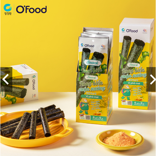 Hộp 6 gói snack rong cuộn nướng giòn 6g O'food