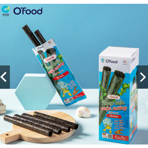 Hộp 6 gói snack rong cuộn nướng giòn 6g O'food
