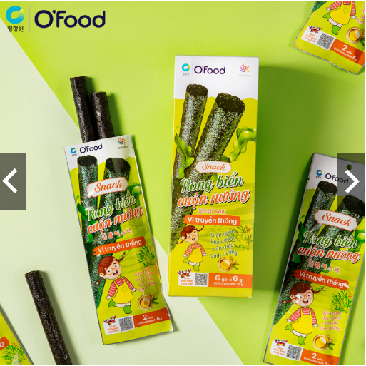 Hộp 6 gói snack rong cuộn nướng giòn 6g O'food