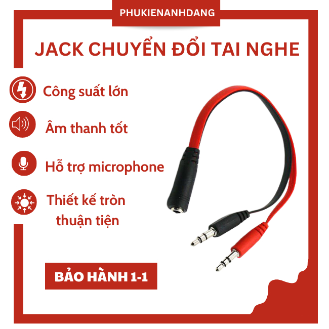 Jack Chuyển Đổi Tai Nghe 3.5mm Chia Sang 2 Đầu 3.5mm Có Micro Và Tai Nghe Cho Máy Tính Và Laptop