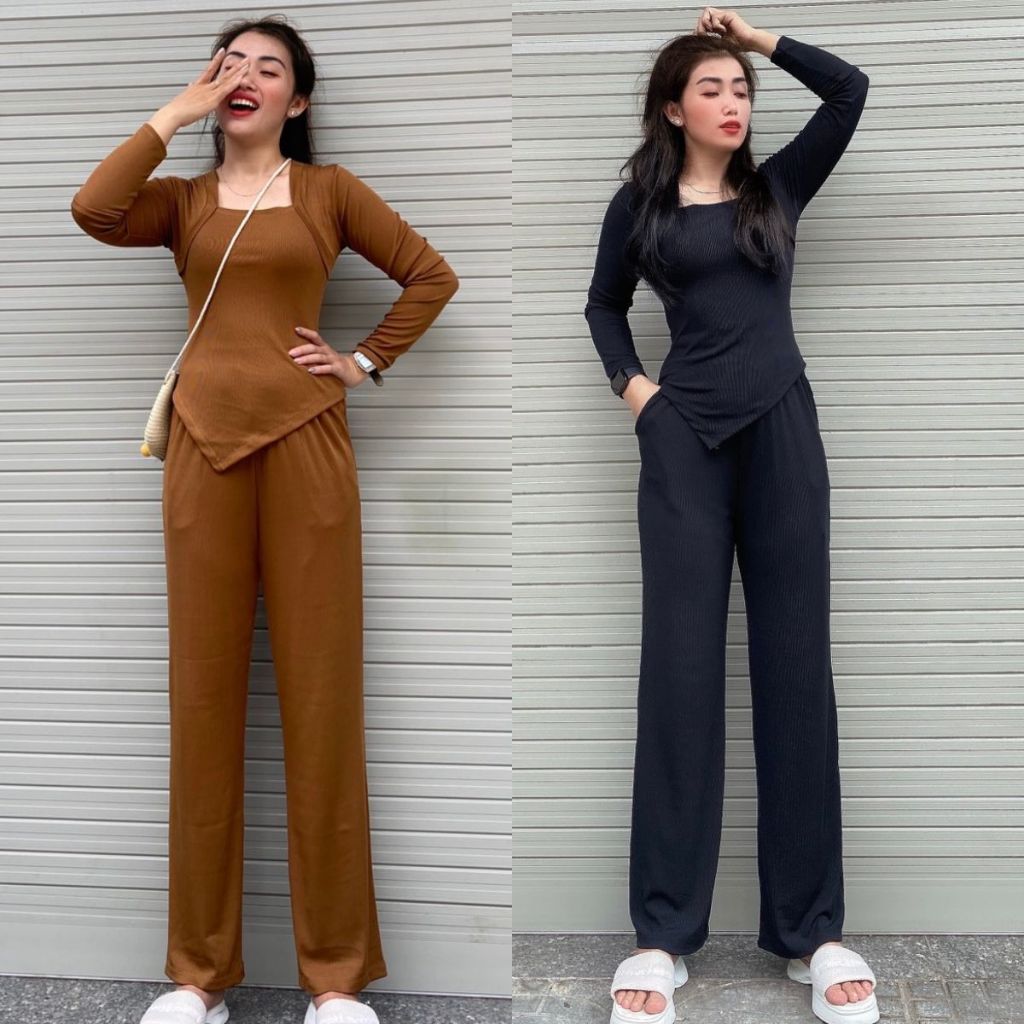 Đồ Thu Đông Áo Tay Dài Quần Ống Rộng Bigsize ESHOP Set Đồ Đi Chơi Nữ Sang Chảnh Mặc Nhà Đi Chơi Đẹp Dễ Thương GL68