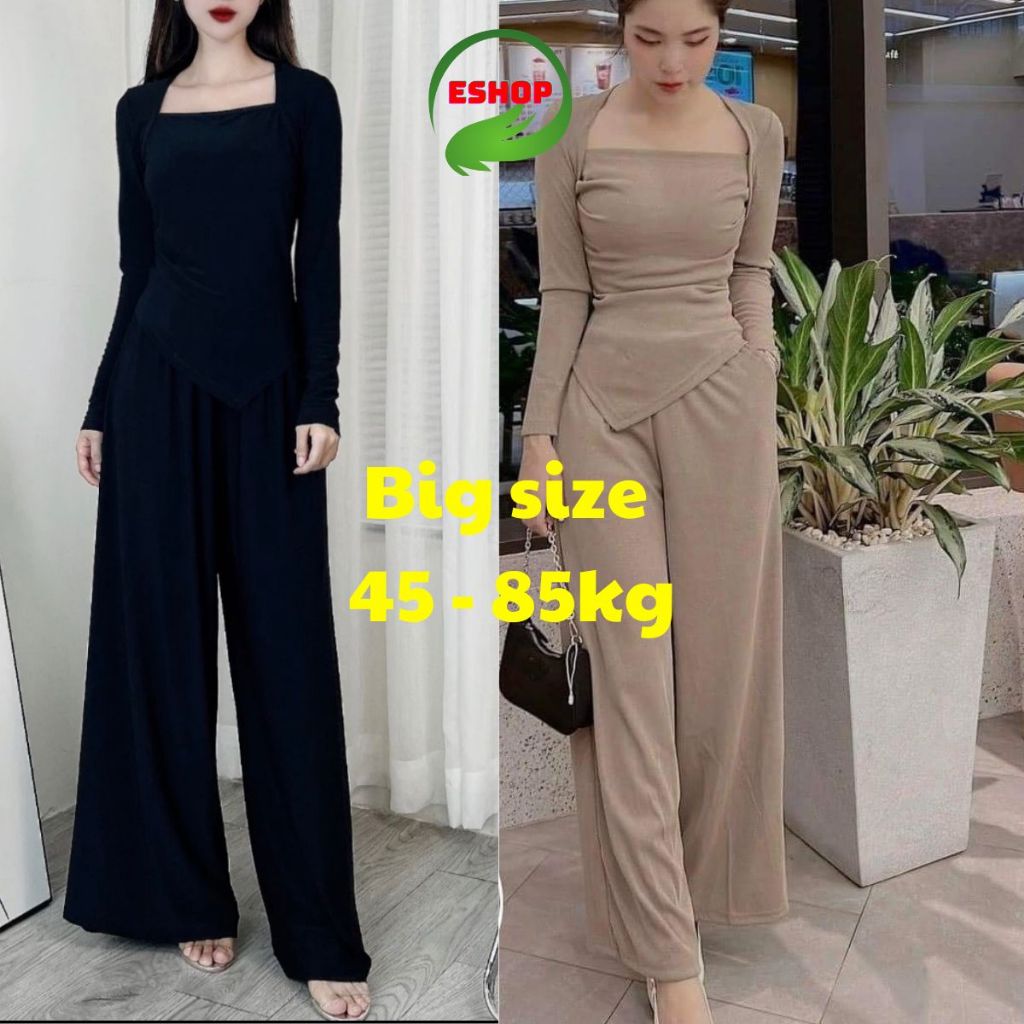 Đồ Thu Đông Áo Tay Dài Quần Ống Rộng Bigsize ESHOP Set Đồ Đi Chơi Nữ Sang Chảnh Mặc Nhà Đi Chơi Đẹp Dễ Thương GL68