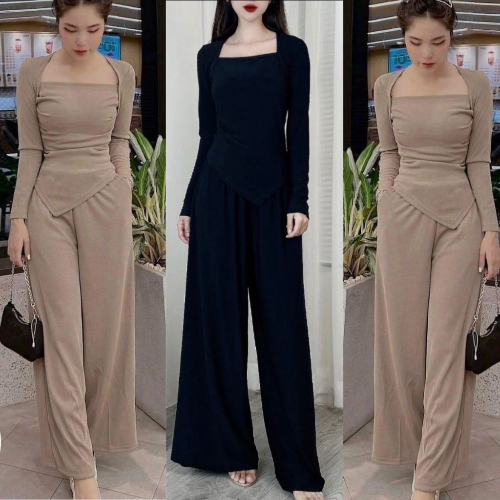 Đồ Thu Đông Áo Tay Dài Quần Ống Rộng Bigsize ESHOP Set Đồ Đi Chơi Nữ Sang Chảnh Mặc Nhà Đi Chơi Đẹp Dễ Thương GL68