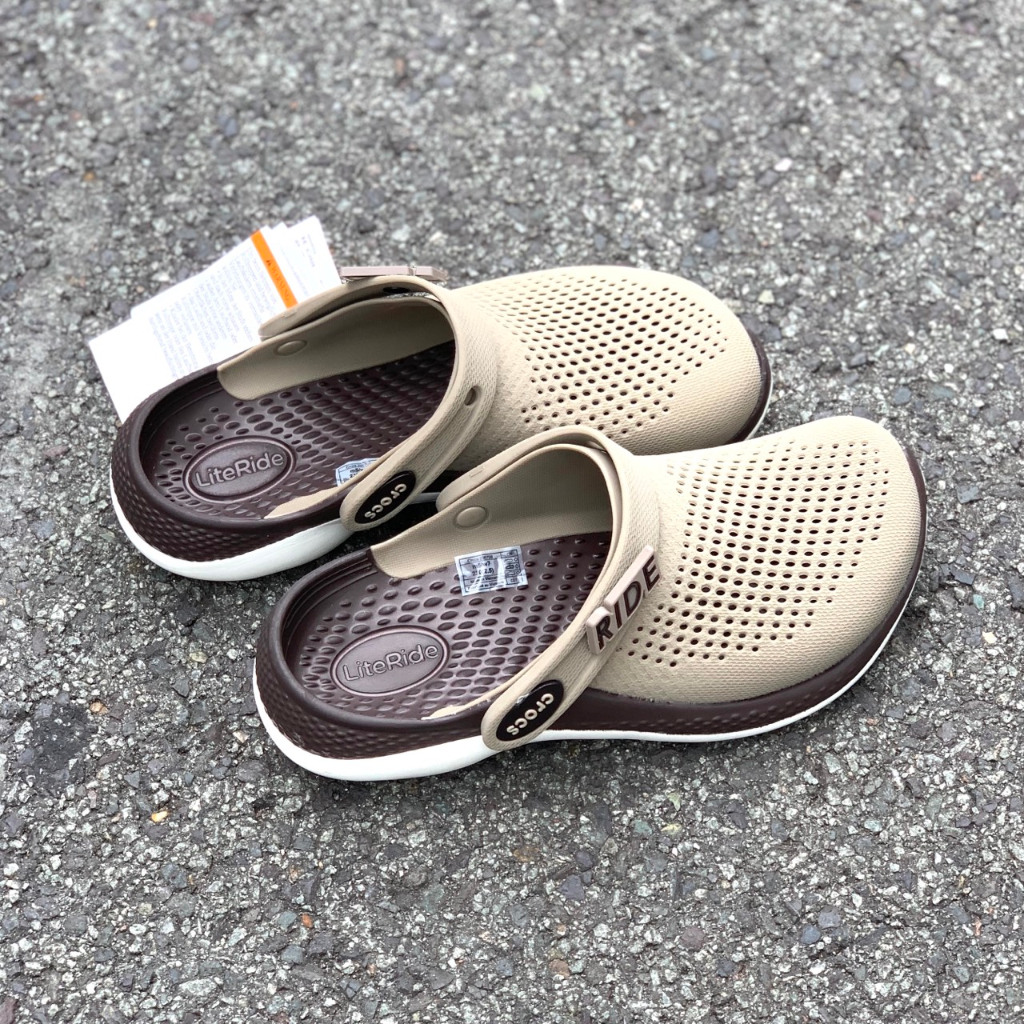 Dép Cross Literide 360 clog màu nâu cà phê, giày sục sandal Crocs quai  ngang bít đầu nam nữ đi năng mưa, Hàng loại 1