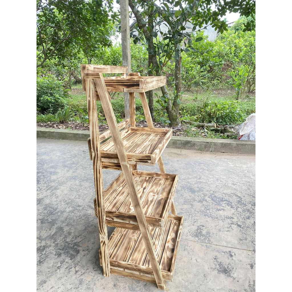 Kệ Gỗ Thông Màu Khò Lửa Đựng Hoa Quả, Nhà Bếp - Kệ 3-4 Tầng Decor Siêu Thị, Cửa Hàng - TC Home