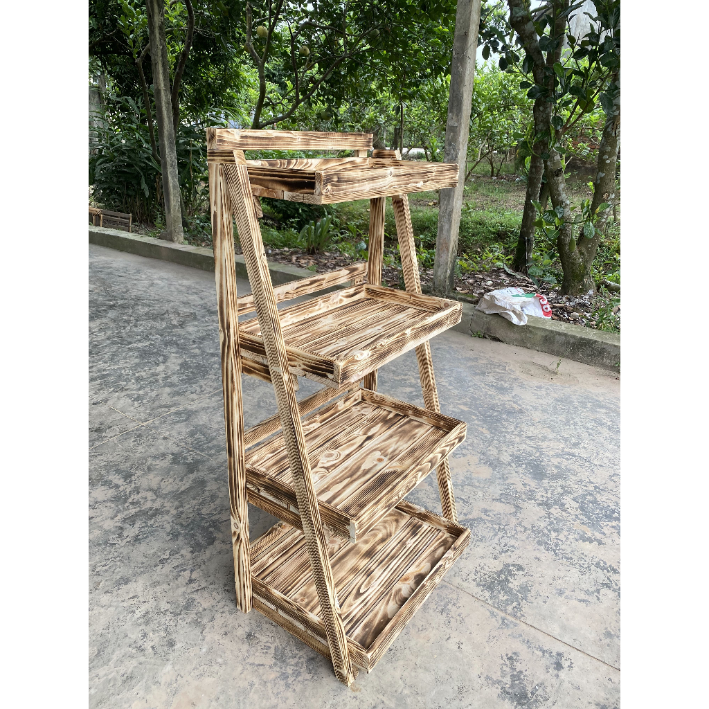 Kệ Gỗ Thông Màu Khò Lửa Đựng Hoa Quả, Nhà Bếp - Kệ 3-4 Tầng Decor Siêu Thị, Cửa Hàng - TC Home