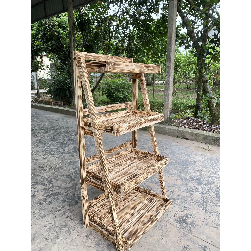 Kệ Gỗ Thông Màu Khò Lửa Đựng Hoa Quả, Nhà Bếp - Kệ 3-4 Tầng Decor Siêu Thị, Cửa Hàng - TC Home