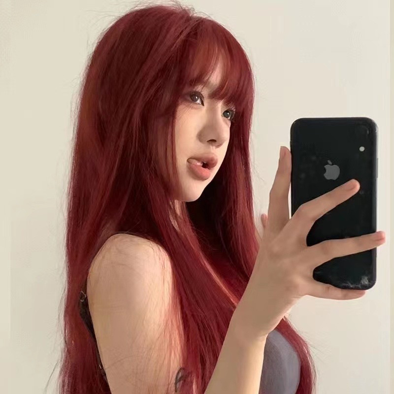 RED WIG/ TÓC GIẢ DOUYIN MÀU ĐỎ SIÊU HIẾM Wig Lưới Hoa tặng kèm WIGCAP ...