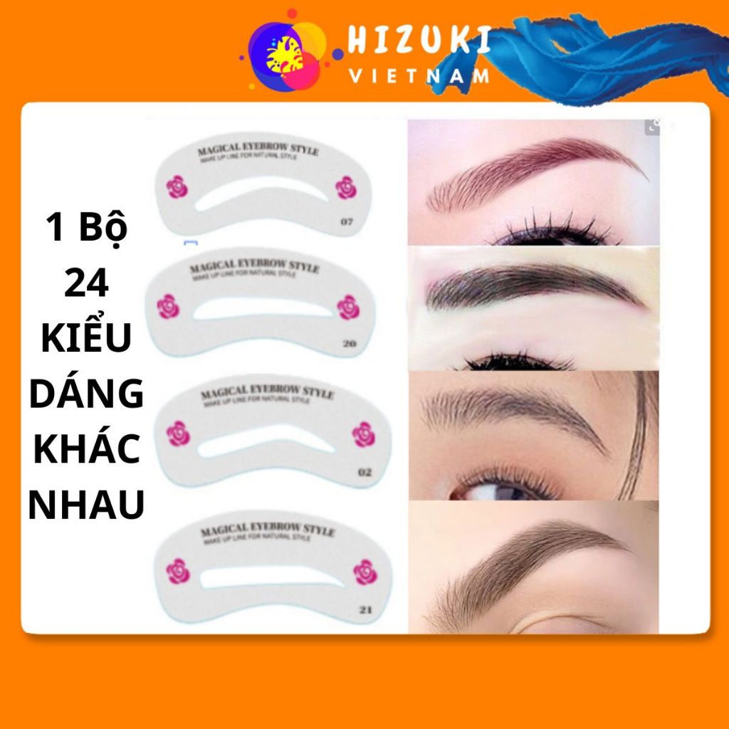 Khuôn vẽ chân mày bộ 24 kiểu dáng khác nhau dễ dàng lựa chọn kiểu phù hợp và dễ thay đổi thường xuyên