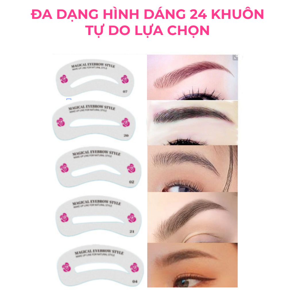 Khuôn vẽ chân mày bộ 24 kiểu dáng khác nhau dễ dàng lựa chọn kiểu phù hợp và dễ thay đổi thường xuyên