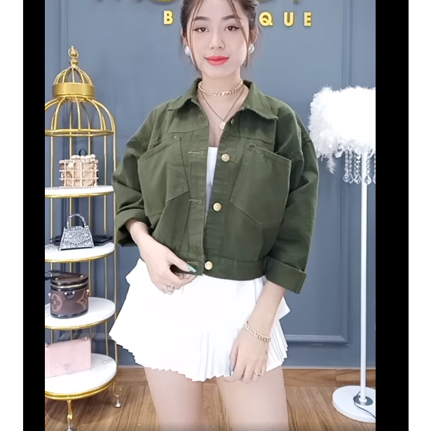 Áo Khoác Kaki Jean Nút Sau- VÀNG BB JEANS_M04 FORM LỮNG CROPTOP FRESIZE ...