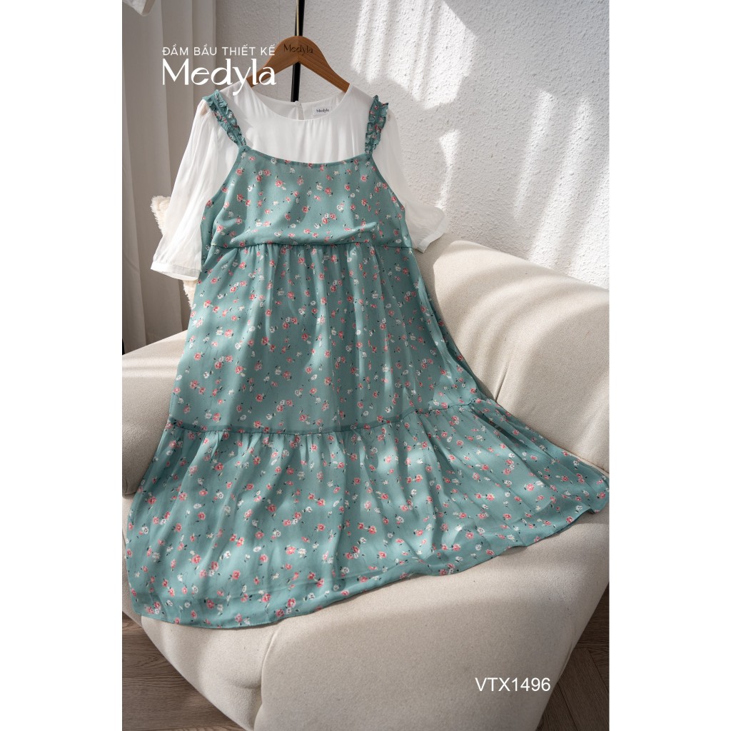 MEDYLA – Váy bầu mùa hè yếm xanh hoa nhí áo lền cho bầu mặc đi chơi du lịch – VTX1496