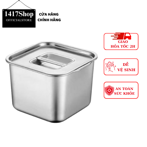 Thố inox có nắp đậy đựng gia vị và bảo quản thức ăn dày dặn hình vuông ...