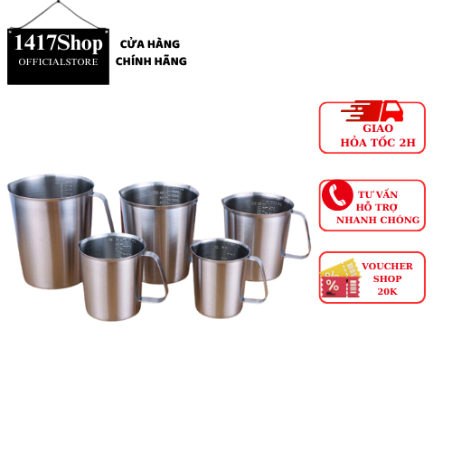 Ca inox định lượng 304, Ca đong inox có vạch chia dung tích 500ml/700ml ...