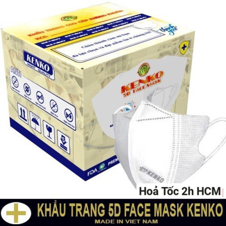 SHIP HCM HOẢ TỐC 2H]Khẩu trang 5D KENKO kháng khuẩn, khẩu trang KENKO 5D màu trắng dành cho người lớn