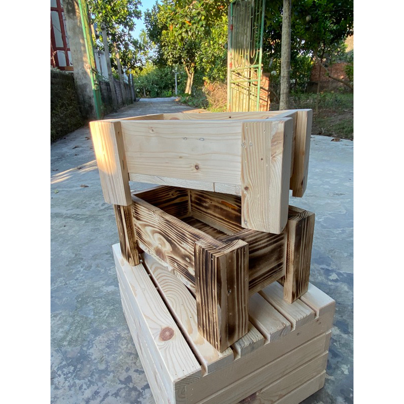 Khay Gỗ Pallet Chữ Nhật Đa Năng - Chậu Trồng Cây Sen Đá Gỗ Thông Decor Trang Trí - TC Home