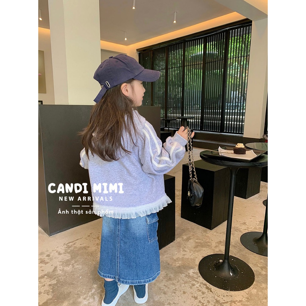 CANDIMIMI Chân Váy Túi Hộp Dáng Dài Cho Bé Gái - Denim Cotton Cao Cấp - Sợi Tự Nhiên Dày Dặn, Mềm Mại