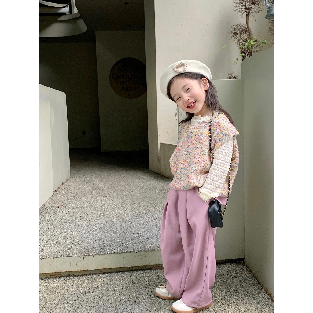 CANDIMIMI Áo Gile Len Cổ V Phối Chấm Màu Dễ Thương Cho Bé Gái -  Sợi Tự Nhiên Cao Cấp, Dày Dặn, Mềm Mại