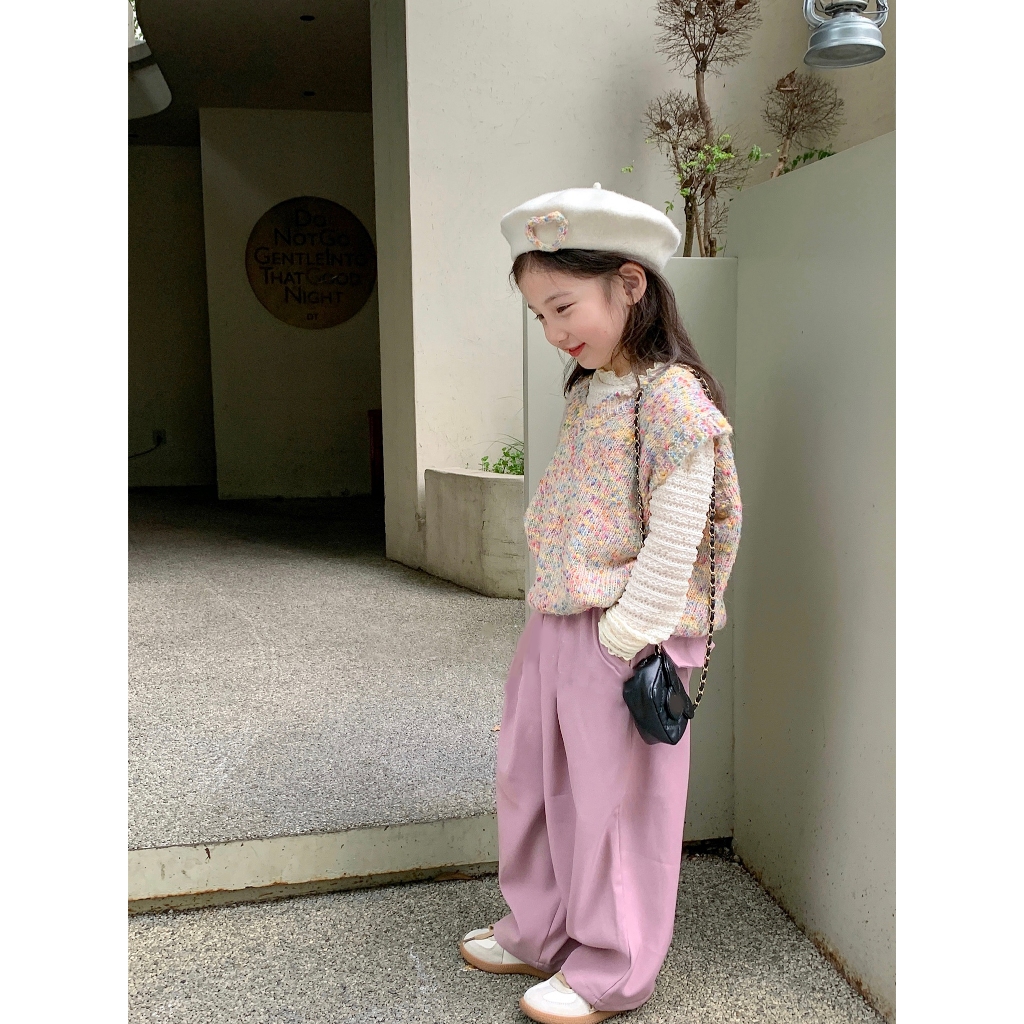 CANDIMIMI Áo Gile Len Cổ V Phối Chấm Màu Dễ Thương Cho Bé Gái -  Sợi Tự Nhiên Cao Cấp, Dày Dặn, Mềm Mại