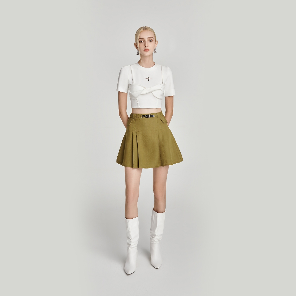 Ảnh DEAR JOSÉ - Chân váy ngắn xếp ly vải chino xanh olive - Jupiter 3