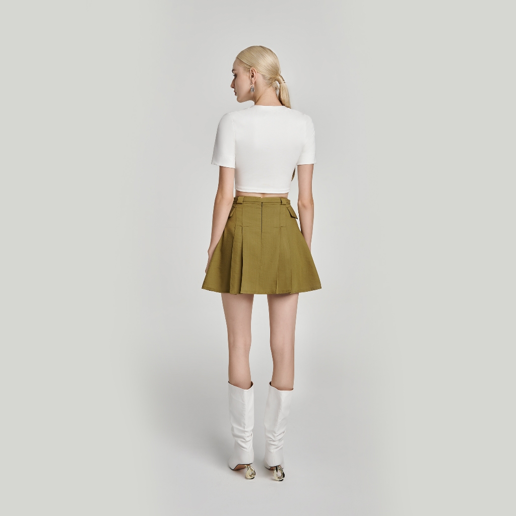 Ảnh DEAR JOSÉ - Chân váy ngắn xếp ly vải chino xanh olive - Jupiter 1