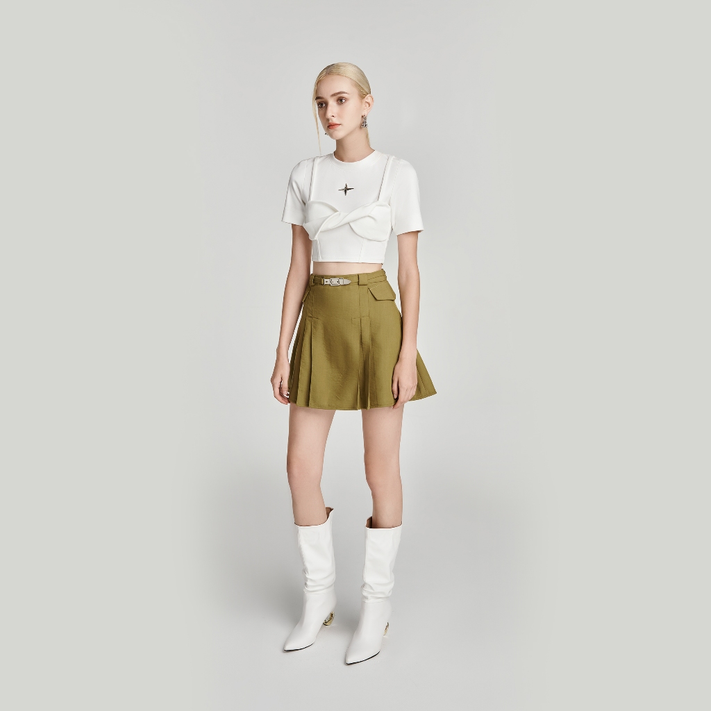 Ảnh DEAR JOSÉ - Chân váy ngắn xếp ly vải chino xanh olive - Jupiter 2