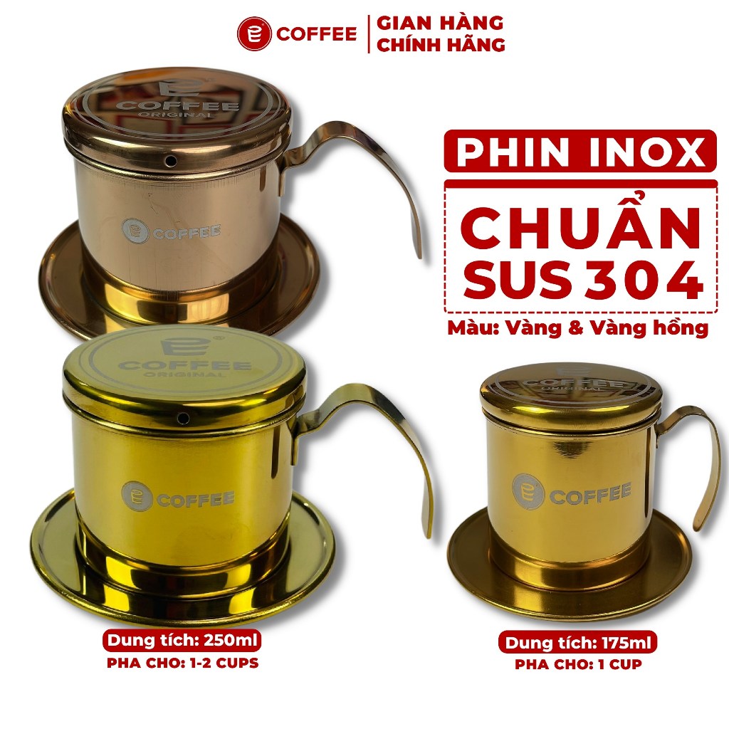 Phin cà phê Inox cao cấp màu vàng chuẩn Inox SUS304 với thiết kế sang ...