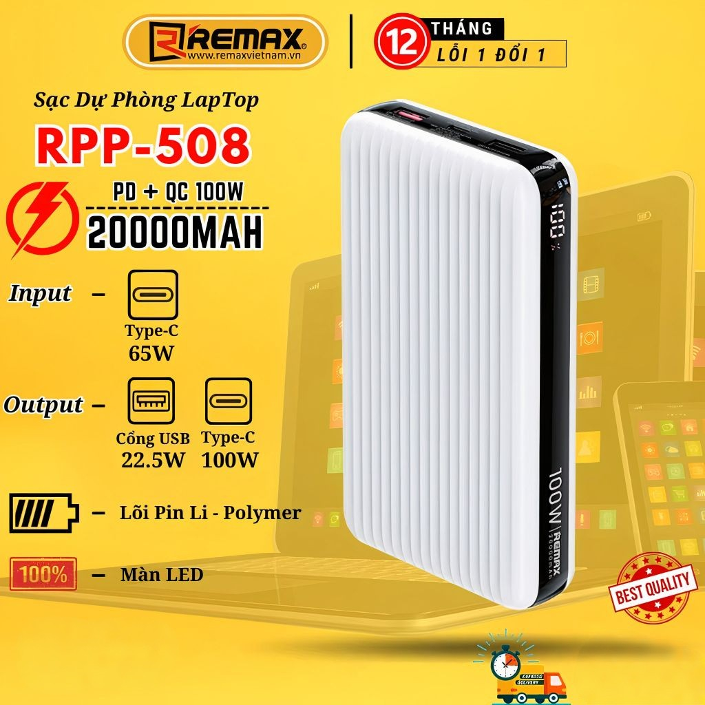 Pin Sạc Dự Phòng 20000mah Remax RPP-508 PD 100W - Hỗ Trợ Sạc Nhanh 100W ...
