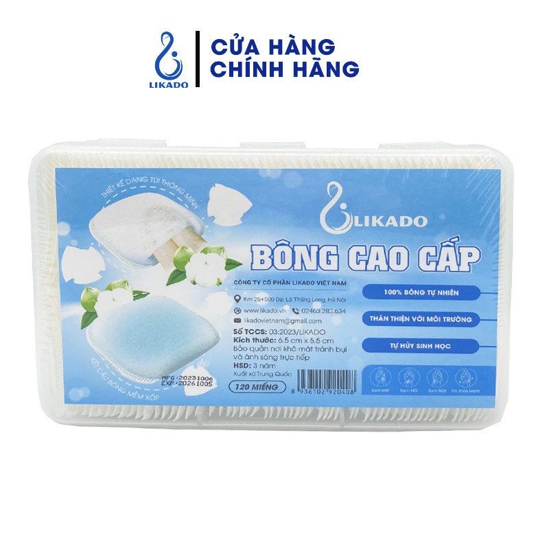 Ảnh Bông tẩy trang Likado kích thước 5.5*6.5cm HỘP 120 MIẾNG 2