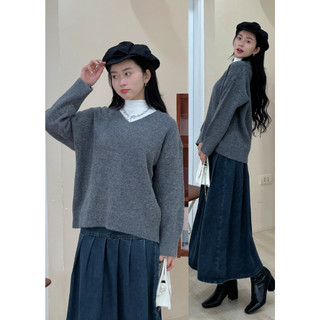 Áo len lông thỏ cổ tim dáng dài- 247store - Aolencotim955_P5K10