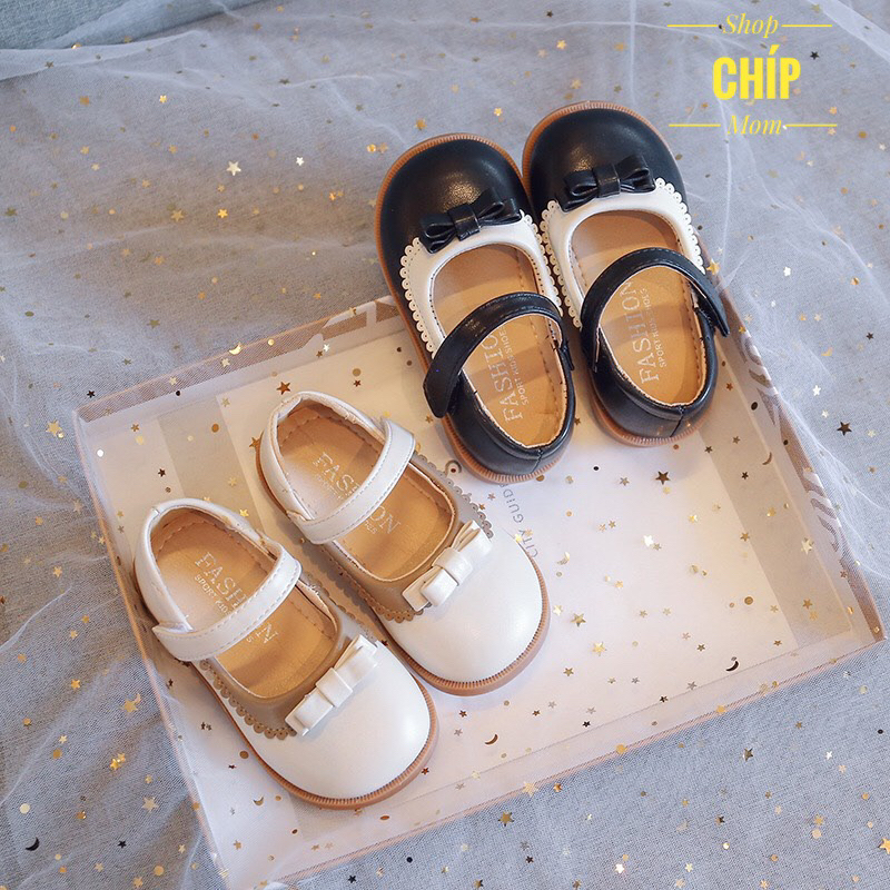 giày búp bê bé gái giày bệt cho bé quai ngọc điệu đà êm chân MG BABY đế chống trượt đen trắng cho bé từ 1 tuối V763
