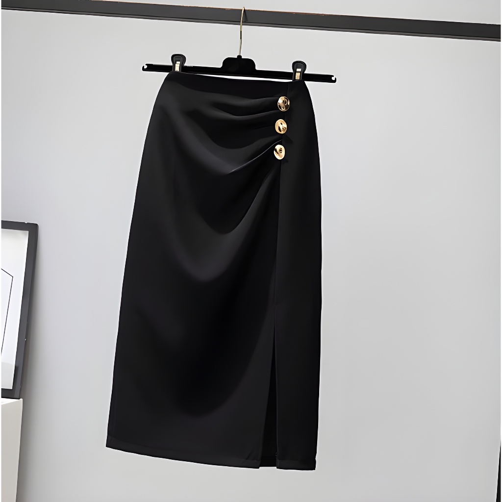 Chân Váy Bút Chì Phối Cúc Sẻ Trước 65cm_2 Lớp, Chất Liệu Vitex Cao Cấp, Chân Váy Công sở_CV06
