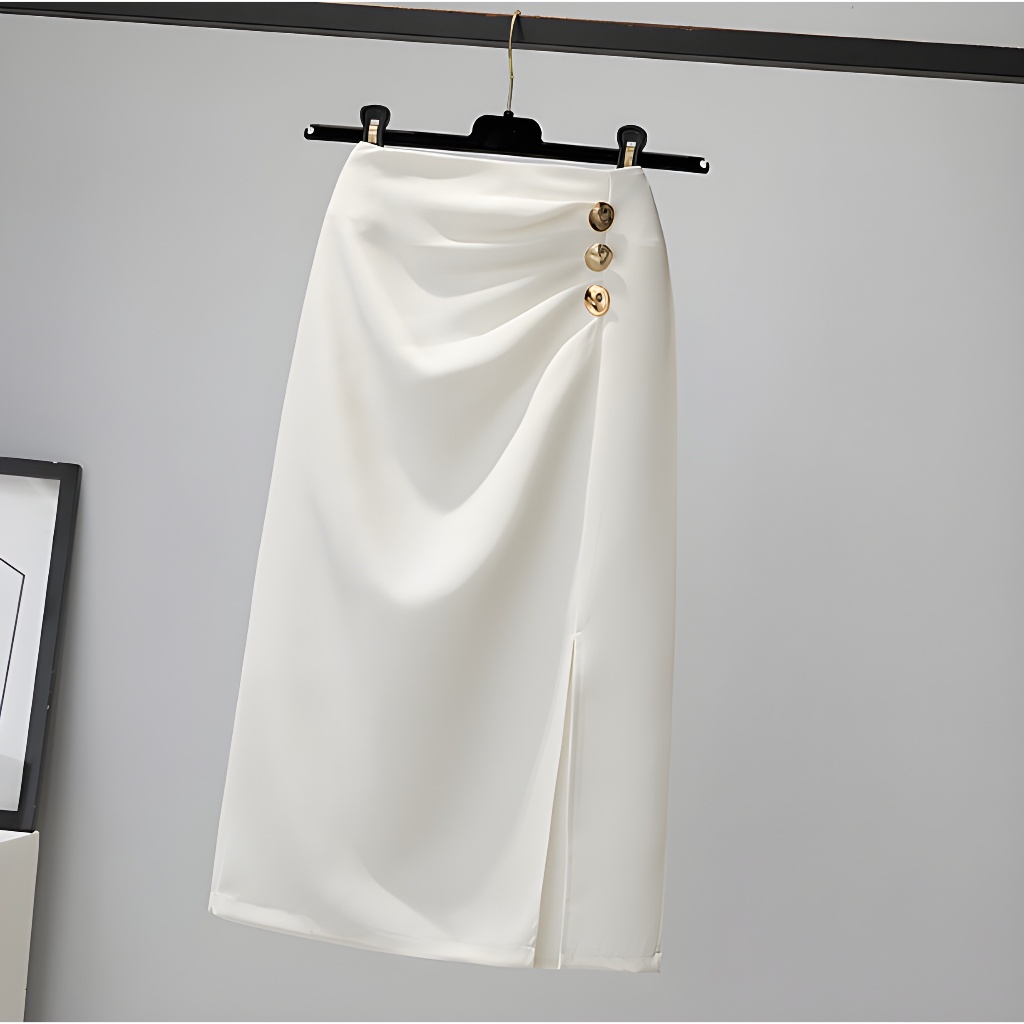 Chân Váy Bút Chì Phối Cúc Sẻ Trước 65cm_2 Lớp, Chất Liệu Vitex Cao Cấp, Chân Váy Công sở_CV06
