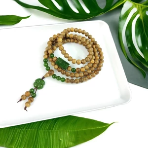 Vòng tay trầm hương tốc Lào mix đá xanh ngọc 6 ly 108 hạt-Phong thủy Bình An May mắn.
